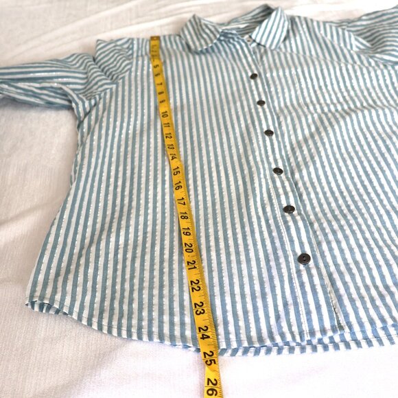 Ladies Button Up Shirt - Blue/White/Silver Stripes -  Size L petite - Cotton - Picture 6 of 11